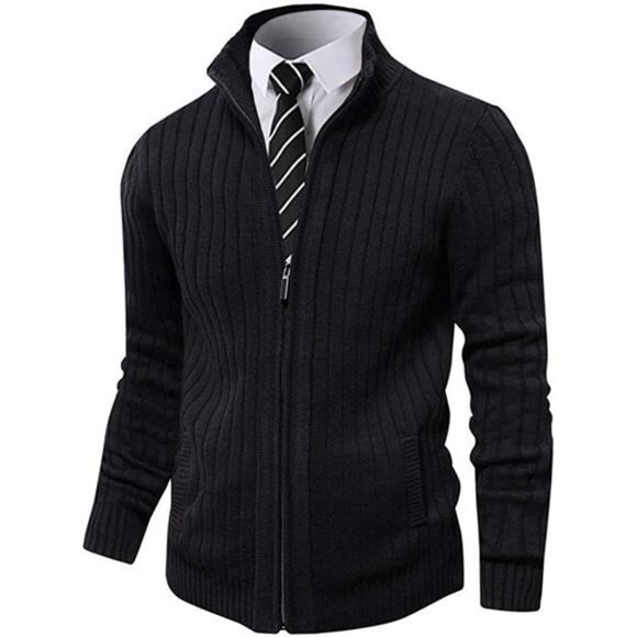 Men's Cardigan Sweaters Full Zip Up Stand Collar Slim Fit
